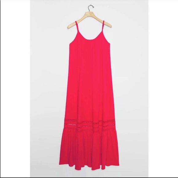 ANTHROPOLOGIE Lace Maxi Dress Tiered Flounce Hem Pullover Fuchsia M NWT - Picture 3 of 8